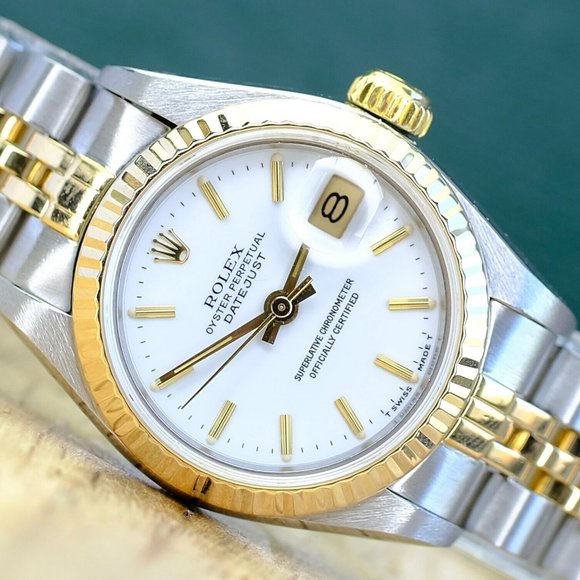 ROLEX DATEJUST WHITE INDEX DIAL 18K GOLD FLUTED JUBILEE TWOTONE 26MM WATCH 69173 - Picture 2 of 10